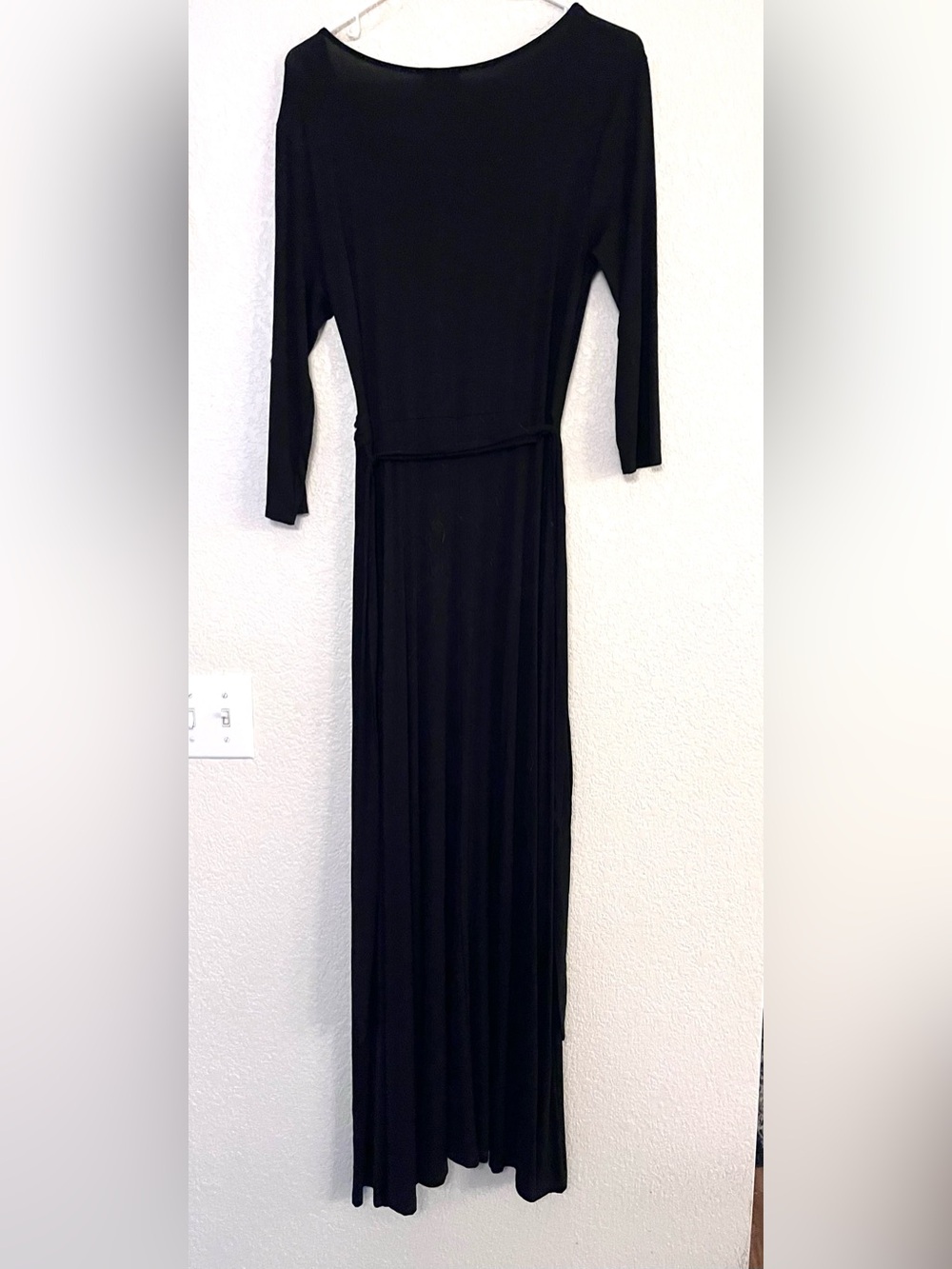 Women's Black Wrap Maxi Dress - Long Sleeve Elegant Evening Gown